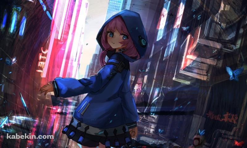 街中で振り返るアズリウス / アークナイツの壁紙(800px x 480px) 高画質 PC・デスクトップ用