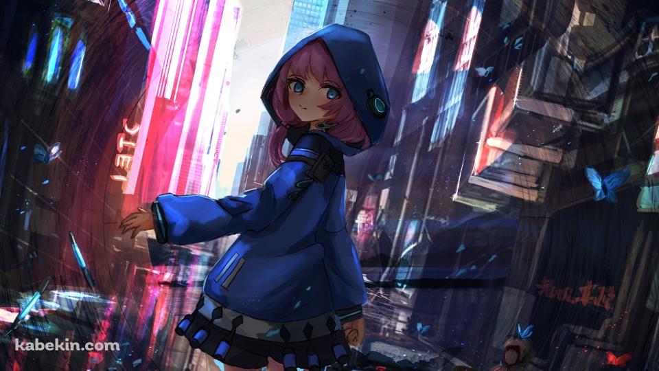 街中で振り返るアズリウス / アークナイツの壁紙(960px x 540px) 高画質 PC・デスクトップ用