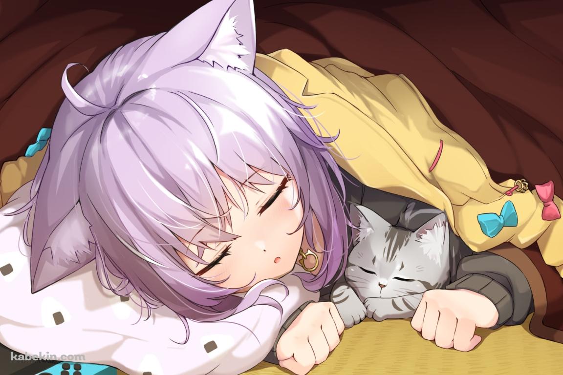 コタツで猫と眠る猫又おかゆ / ホロライブ / バーチャルYouTuber / Vtuberの壁紙(1152px x 768px) 高画質 PC・デスクトップ用