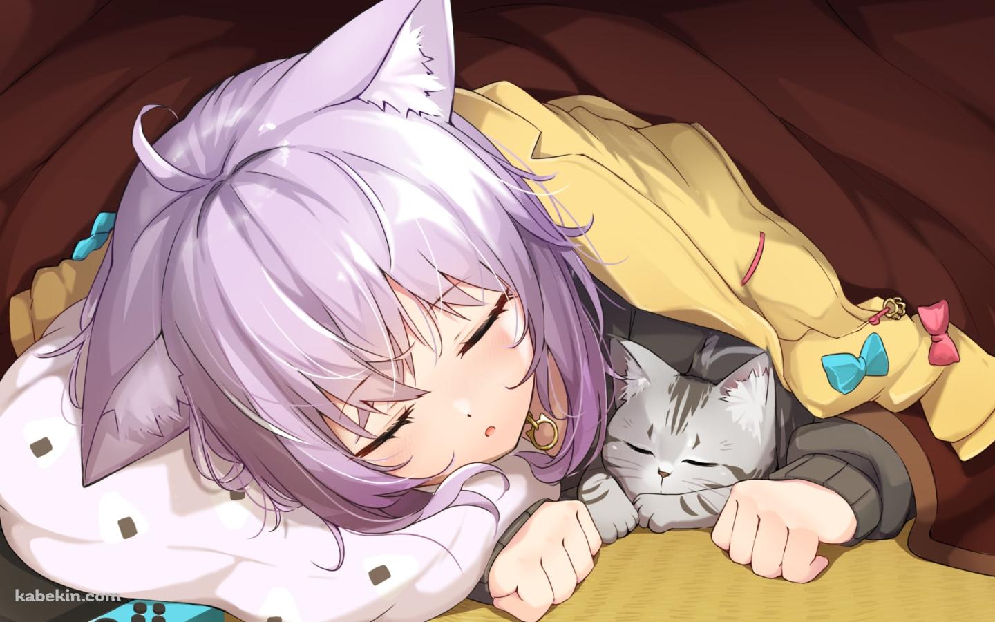 コタツで猫と眠る猫又おかゆ / ホロライブ / バーチャルYouTuber / Vtuberの壁紙(1440px x 900px) 高画質 PC・デスクトップ用