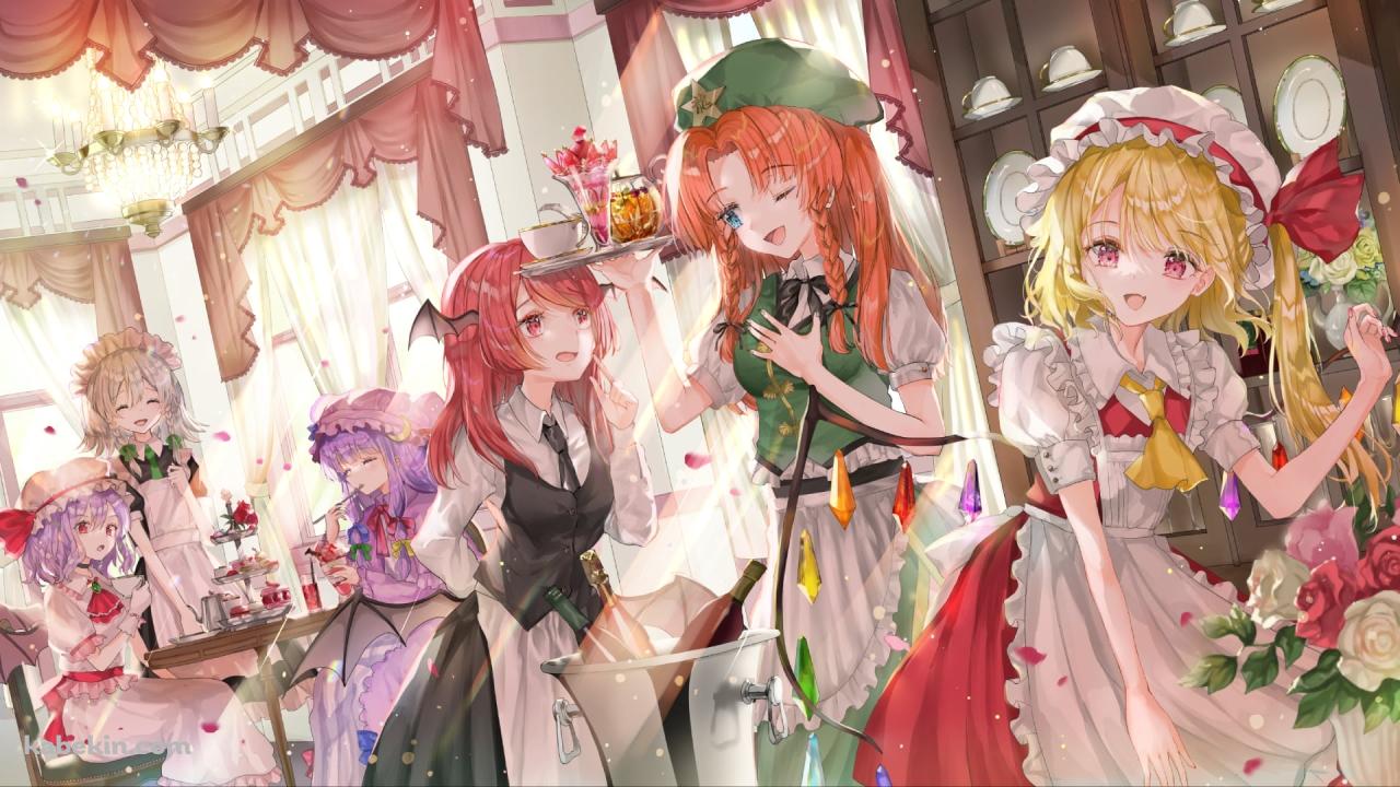 パーティー / レミリア・スカーレット、フランドール・スカーレット、十六夜咲夜、パチュリー・ノーレッジ、紅美鈴、小悪魔 / 東方の壁紙(1280px x 720px) 高画質 PC・デスクトップ用