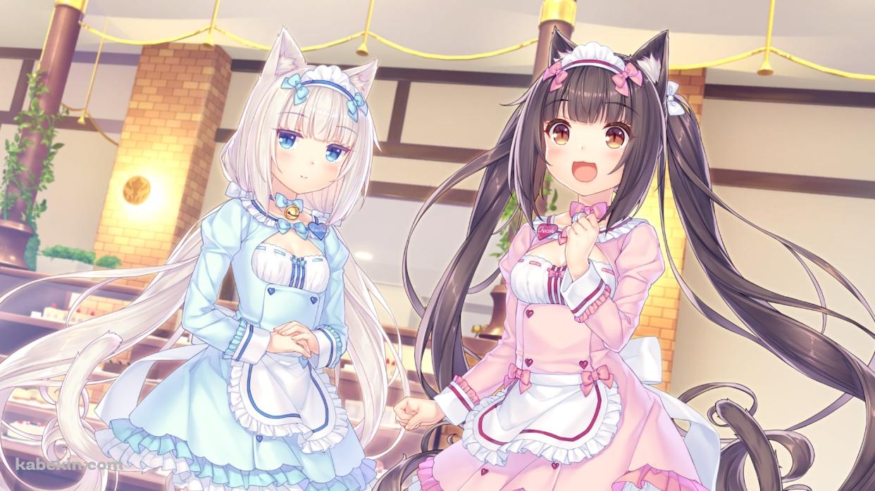 メイド姿の可愛いバニラとショコラ / neko paradise / ネコぱらの壁紙(1242px x 698px) 高画質 PC・デスクトップ用