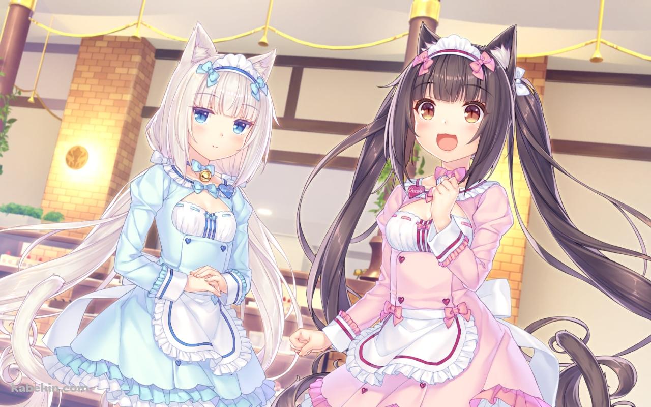 メイド姿の可愛いバニラとショコラ / neko paradise / ネコぱらの壁紙(1280px x 800px) 高画質 PC・デスクトップ用