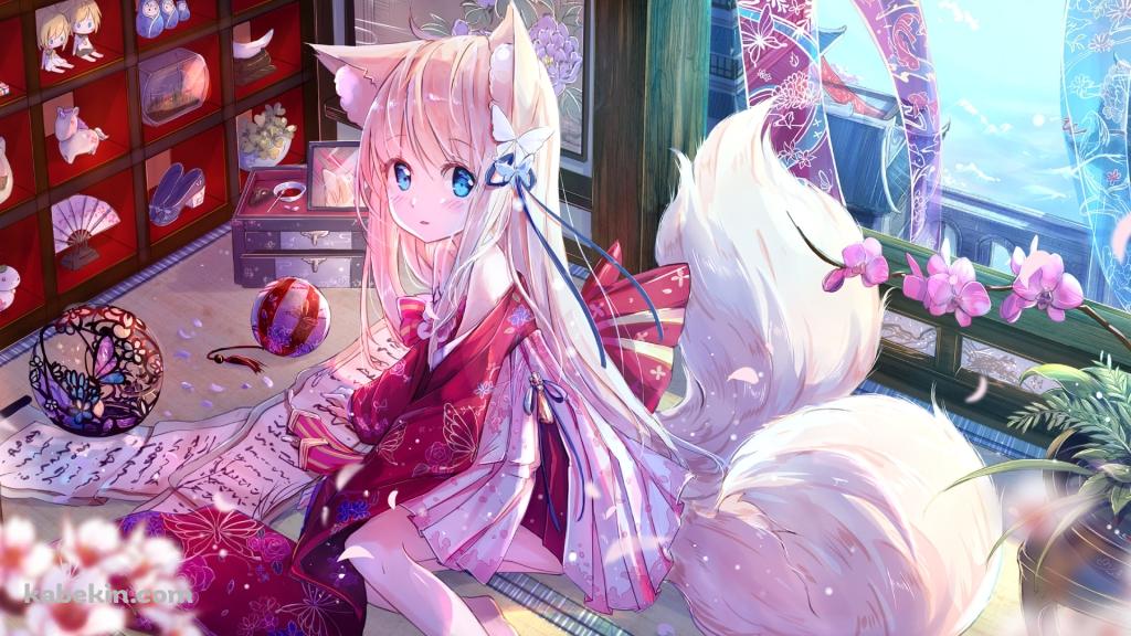 巻物を見る鏡音リン / 鏡音レン / 狐の耳 / 手毬 / 畳み / ひな人形 / ボカロ / ボーカロイドの壁紙(1024px x 576px) 高画質 PC・デスクトップ用