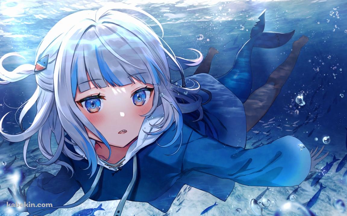 水中を泳ぐがうる・ぐら / 尻尾 / 水泡 / ホロライブ / バーチャルYouTuber / Vtuberの壁紙(1152px x 720px) 高画質 PC・デスクトップ用