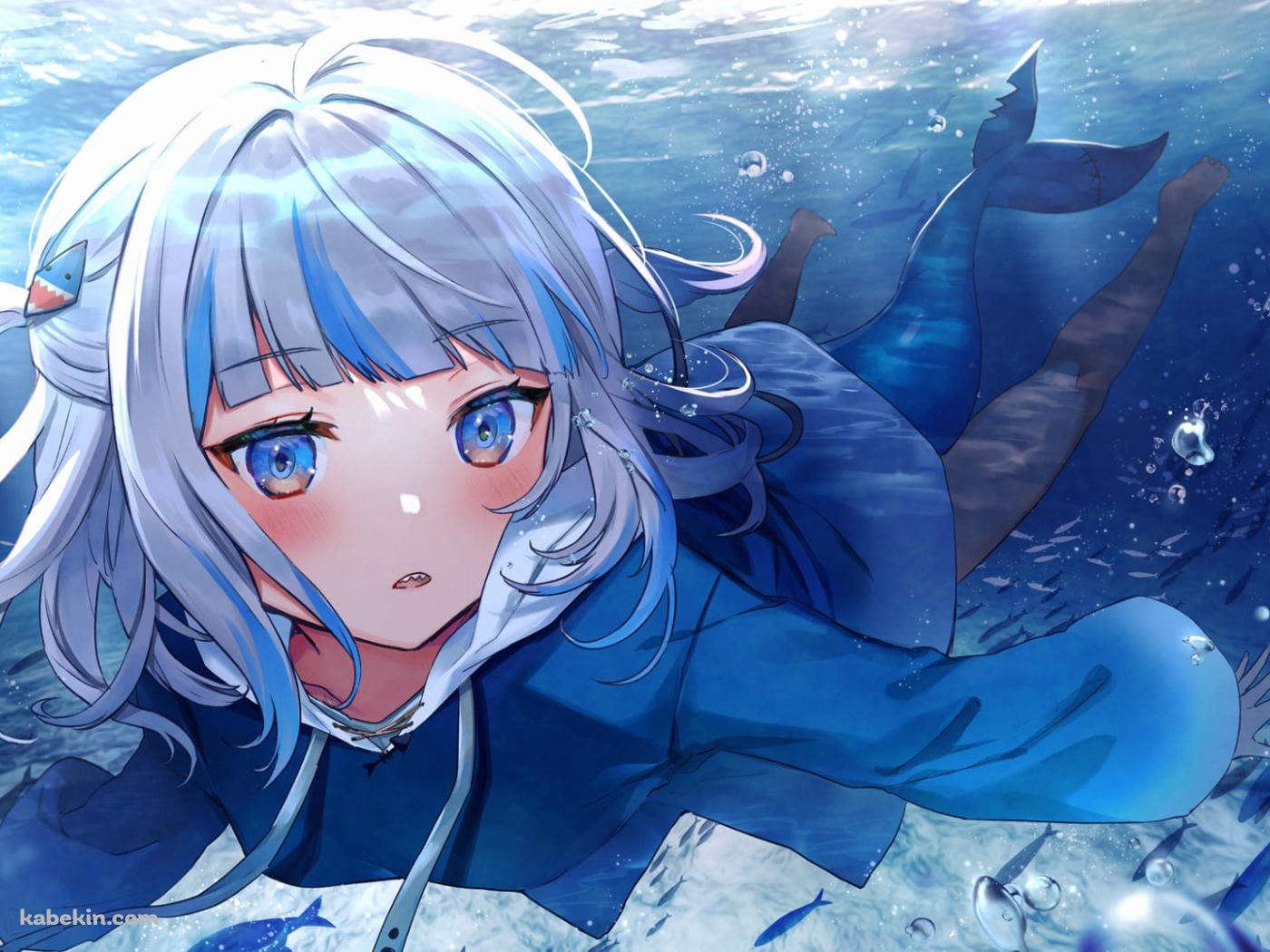 水中を泳ぐがうる・ぐら / 尻尾 / 水泡 / ホロライブ / バーチャルYouTuber / Vtuberの壁紙(1400px x 1050px) 高画質 PC・デスクトップ用