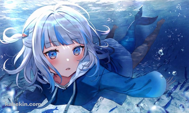 水中を泳ぐがうる・ぐら / 尻尾 / 水泡 / ホロライブ / バーチャルYouTuber / Vtuberの壁紙(800px x 480px) 高画質 PC・デスクトップ用