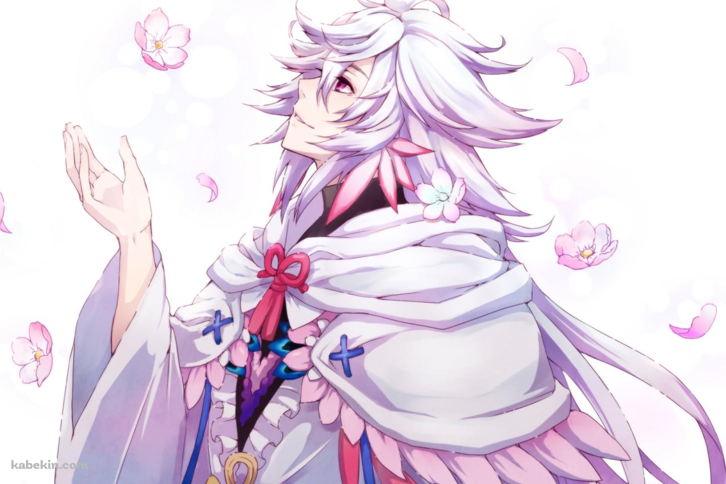 空から降る花に手をかざすマーリン / fate/grand orderの壁紙(1440px x 960px) 高画質 PC・デスクトップ用