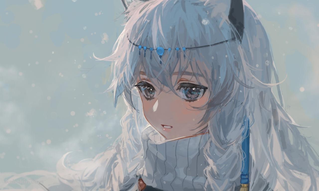 雪が降る中、白い息を吐くプラマニクス / アークナイツの壁紙(1280px x 768px) 高画質 PC・デスクトップ用