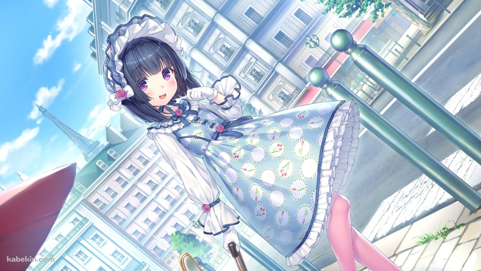 水色の洋服を着た可愛い水無月時雨 / ネコぱらの壁紙(1536px x 864px) 高画質 PC・デスクトップ用