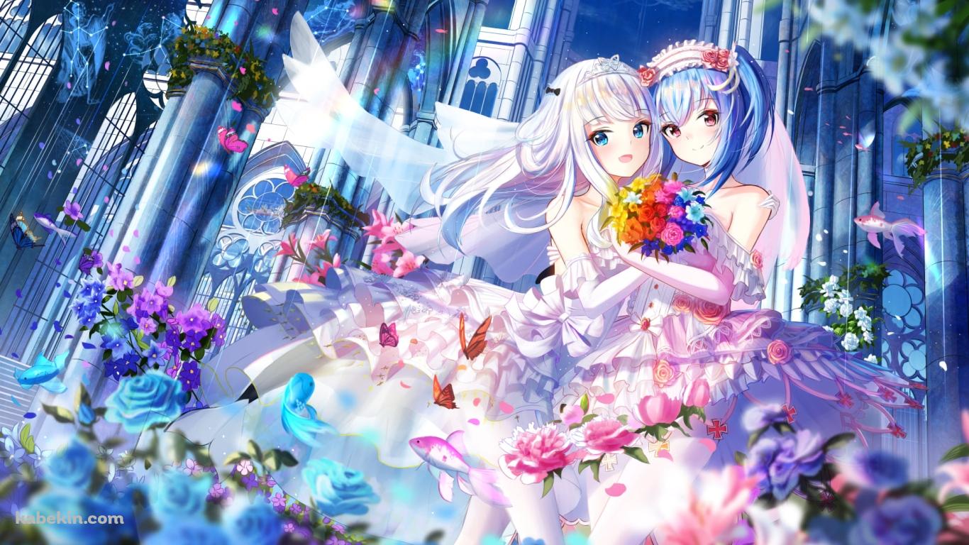 ウェディングドレスを着たプリンツ・オイゲン / 戦艦少女Rの壁紙(1366px x 768px) 高画質 PC・デスクトップ用