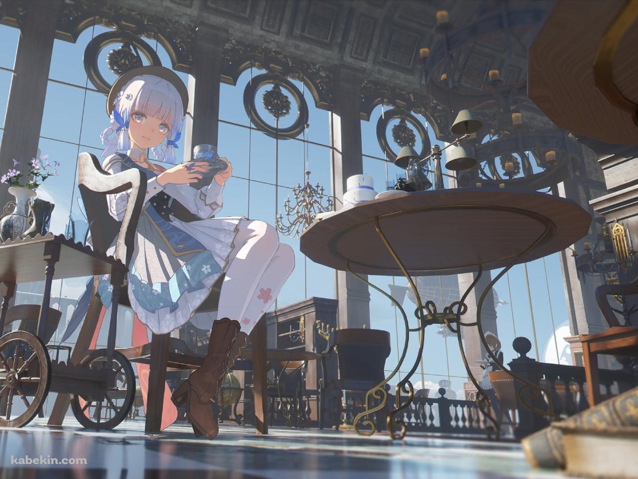 ロビーでお茶をする可愛い神里綾華 / 花時に訪れた手紙 / 原神の壁紙(1280px x 960px) 高画質 PC・デスクトップ用