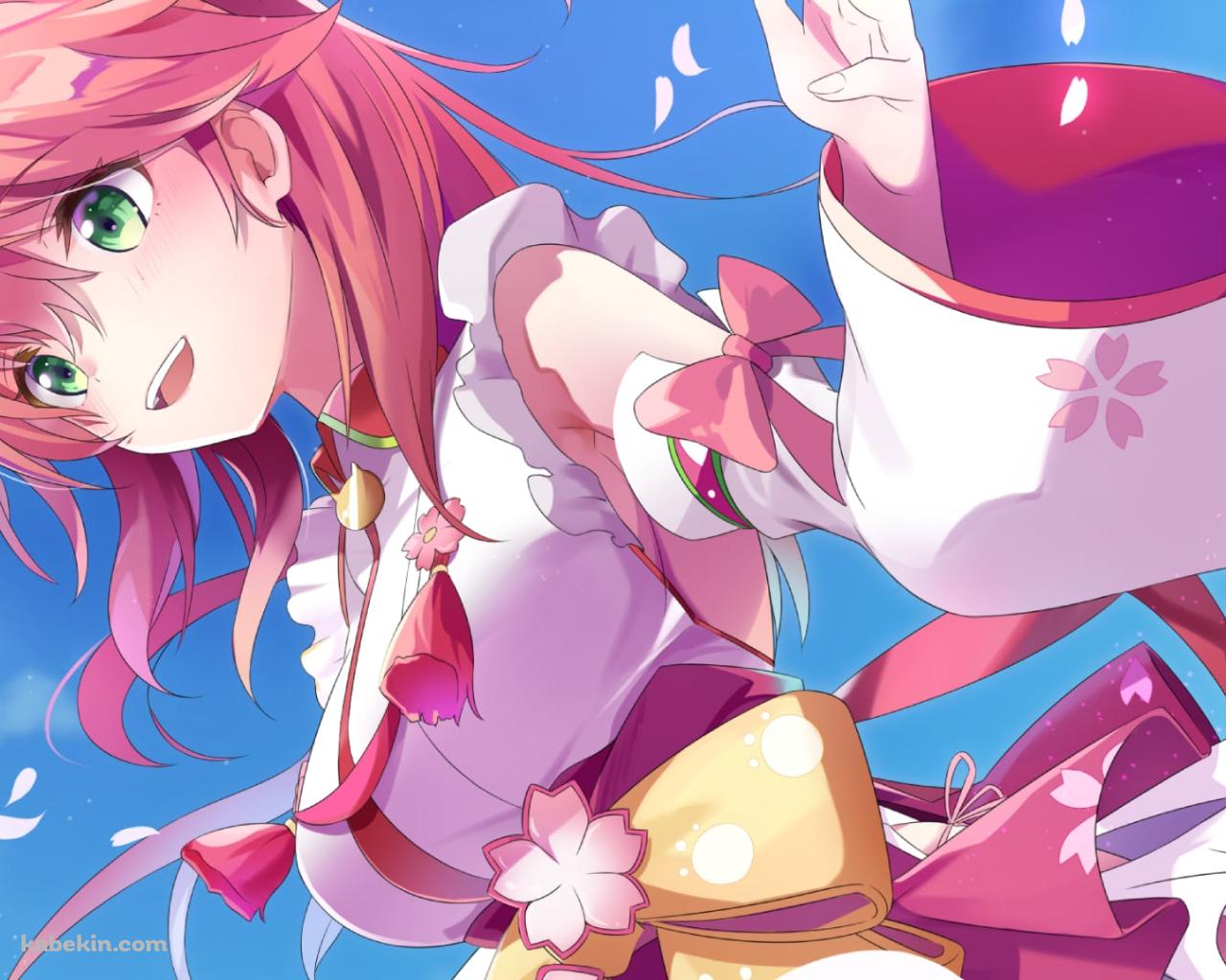 満開の桜と笑顔のさくらみこ / アホ毛 / 斜めからのアングル / ホロライブ / バーチャルYouTuber / Vtuberの壁紙(1280px x 1024px) 高画質 PC・デスクトップ用