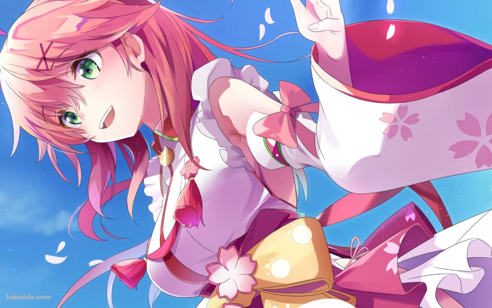 満開の桜と笑顔のさくらみこ / アホ毛 / 斜めからのアングル / ホロライブ / バーチャルYouTuber / Vtuberの壁紙(1680px x 1050px) 高画質 PC・デスクトップ用