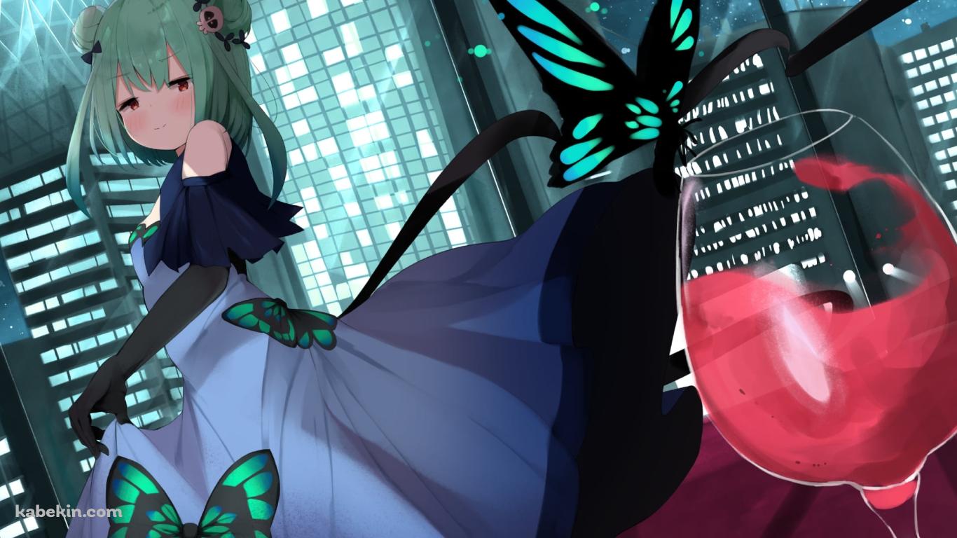 赤ワインとアゲハ蝶と潤羽るしあ / ホロライブ / バーチャルYouTuber / Vtuberの壁紙(1366px x 768px) 高画質 PC・デスクトップ用