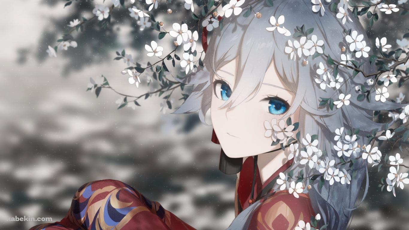 白い花を見る可愛い符华 / フカ / 崩壊3rd / 崩坏3rdの壁紙(1366px x 768px) 高画質 PC・デスクトップ用