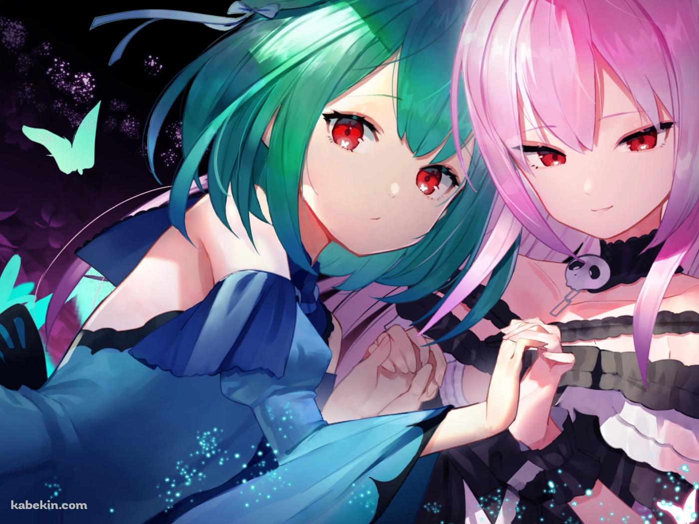 手を取り合う潤羽るしあ / ホロライブ / バーチャルYouTuber / Vtuberの壁紙(1400px x 1050px) 高画質 PC・デスクトップ用