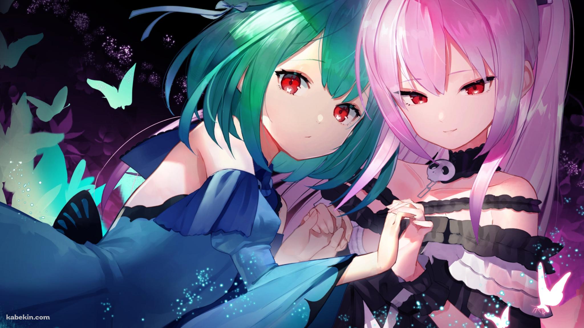 手を取り合う潤羽るしあ / ホロライブ / バーチャルYouTuber / Vtuberの壁紙(2048px x 1152px) 高画質 PC・デスクトップ用
