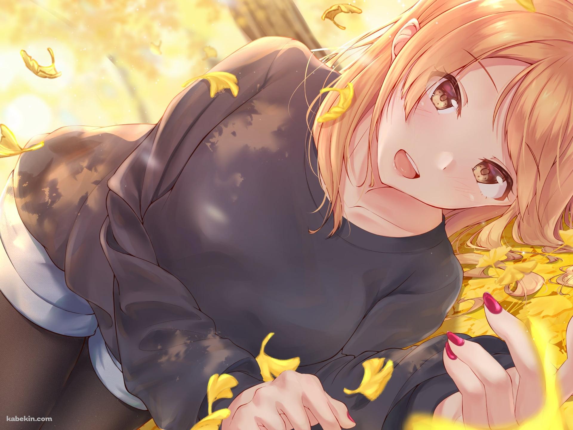 黄色い銀杏の葉の絨毯に寝そべる可愛い北条加蓮 / アイドルマスターシンデレラガールズの壁紙(1920px x 1440px) 高画質 PC・デスクトップ用