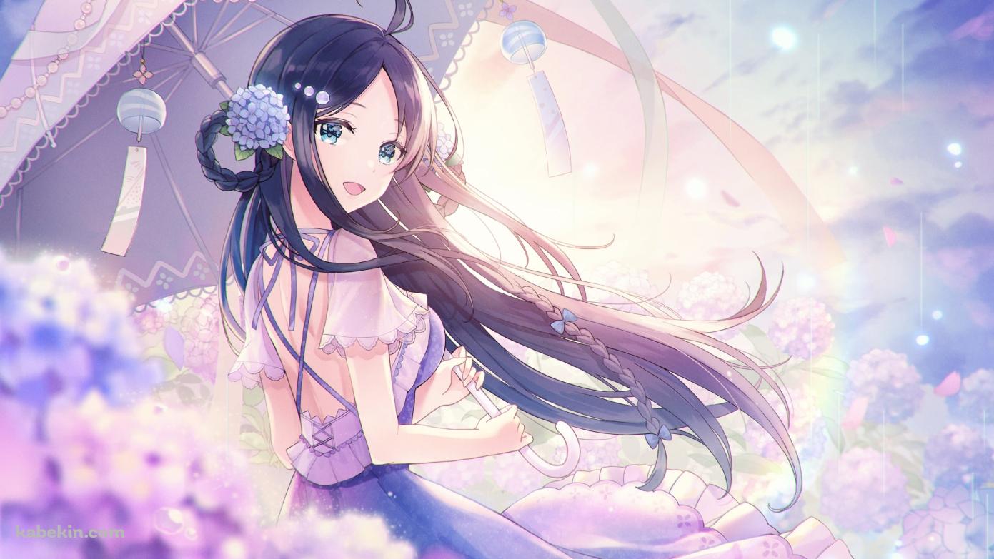 日傘をさす可愛い蔡文姫 / Cai Wenji / 放置少女の壁紙(1391px x 783px) 高画質 PC・デスクトップ用