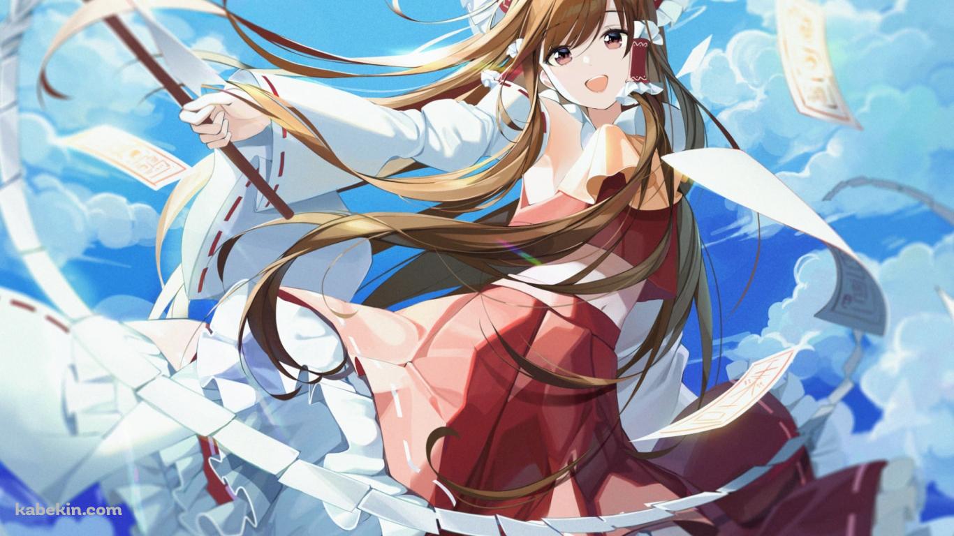 祓串を振るう博麗霊夢 / 東方の壁紙(1366px x 768px) 高画質 PC・デスクトップ用