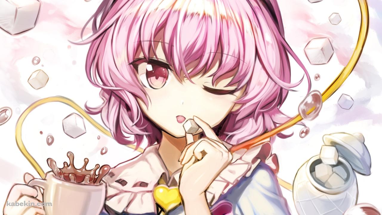 角砂糖を持ちウィンクする可愛い古明地さとり / 東方の壁紙(1280px x 720px) 高画質 PC・デスクトップ用