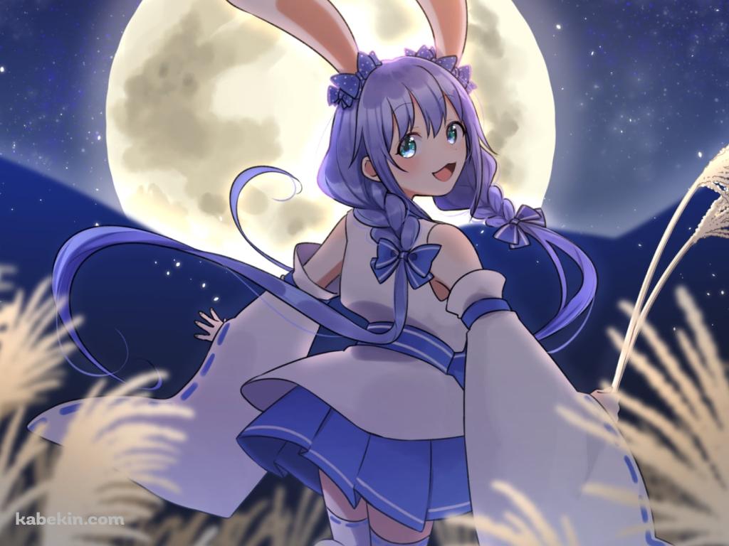 笑顔で振り向く勇気ちひろ / 十五夜 / ススキ / 満月 / にじさんじ / バーチャルYouTuber / Vtuberの壁紙(1024px x 768px) 高画質 PC・デスクトップ用