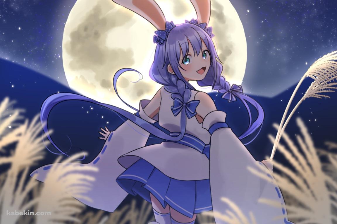 笑顔で振り向く勇気ちひろ / 十五夜 / ススキ / 満月 / にじさんじ / バーチャルYouTuber / Vtuberの壁紙(1152px x 768px) 高画質 PC・デスクトップ用