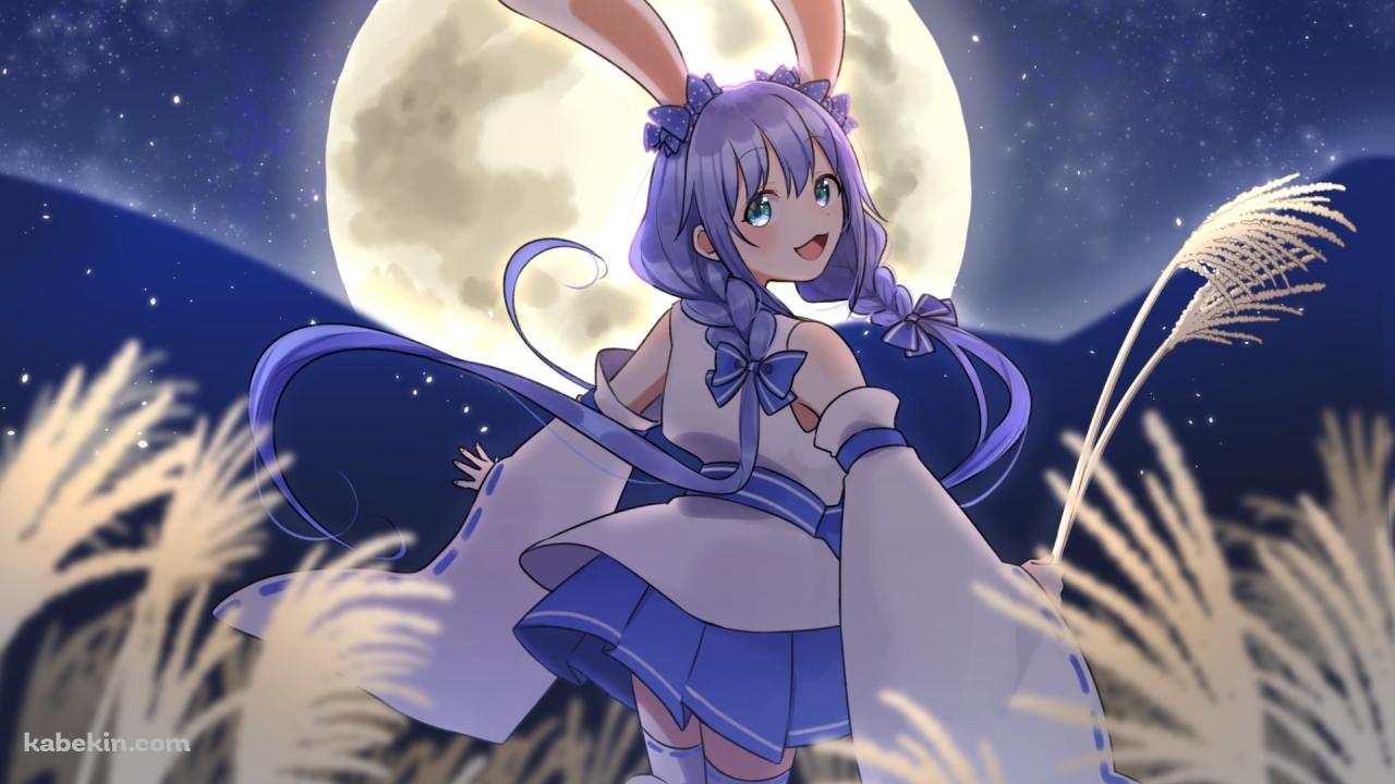 笑顔で振り向く勇気ちひろ / 十五夜 / ススキ / 満月 / にじさんじ / バーチャルYouTuber / Vtuberの壁紙(1280px x 720px) 高画質 PC・デスクトップ用