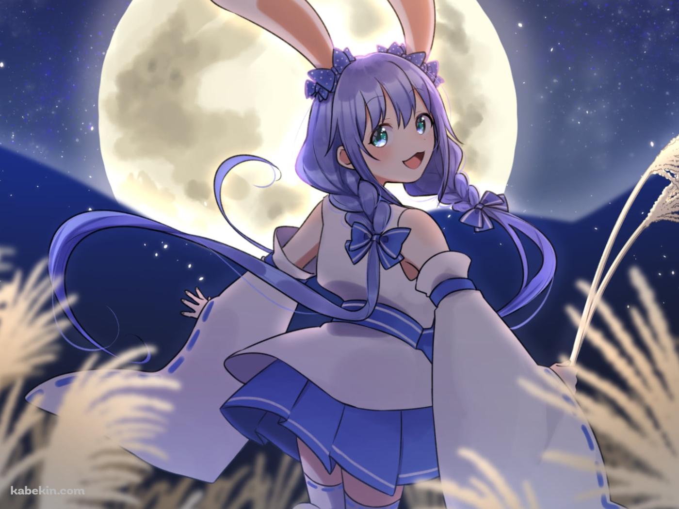 笑顔で振り向く勇気ちひろ / 十五夜 / ススキ / 満月 / にじさんじ / バーチャルYouTuber / Vtuberの壁紙(1400px x 1050px) 高画質 PC・デスクトップ用