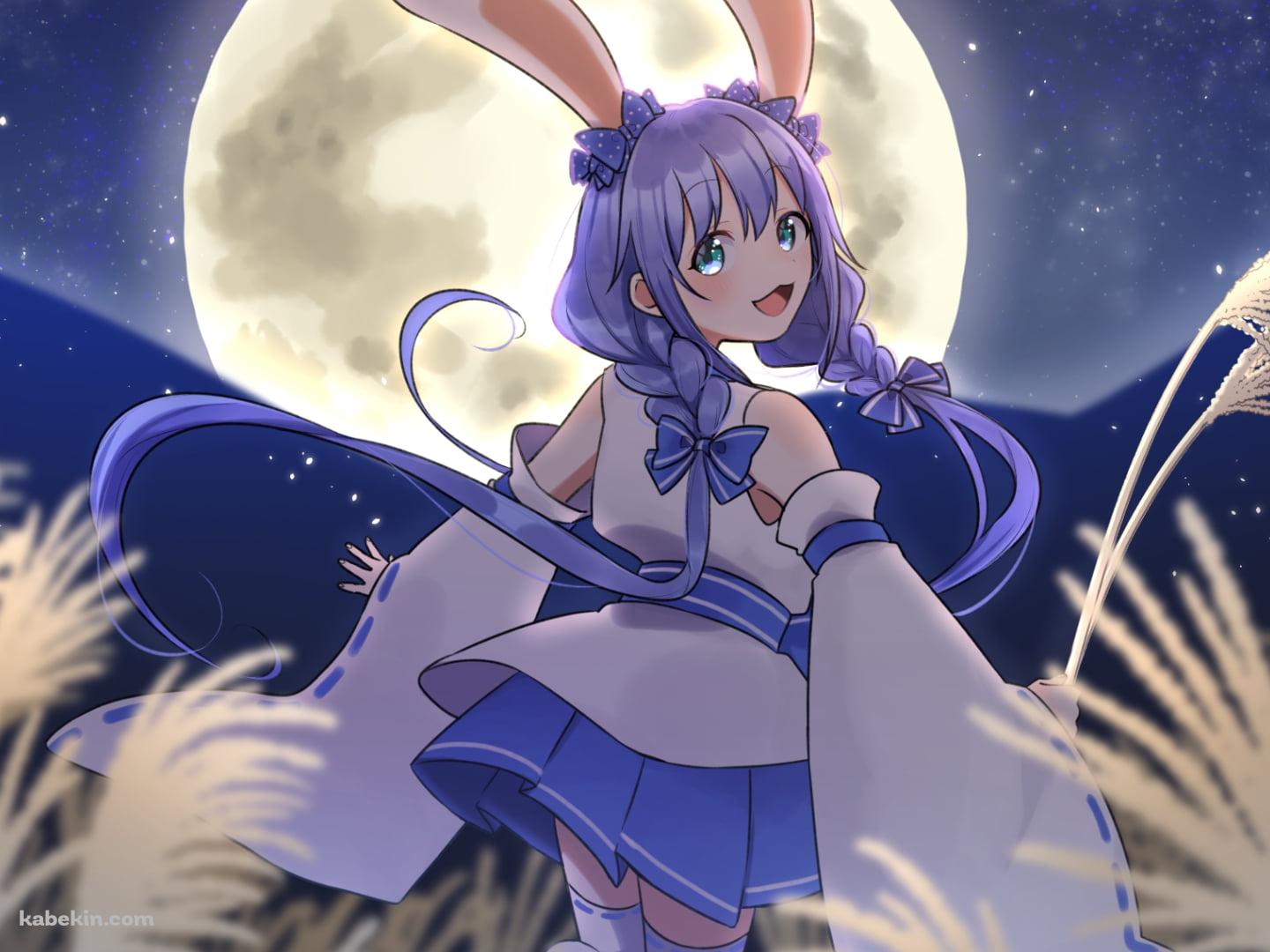 笑顔で振り向く勇気ちひろ / 十五夜 / ススキ / 満月 / にじさんじ / バーチャルYouTuber / Vtuberの壁紙(1440px x 1080px) 高画質 PC・デスクトップ用