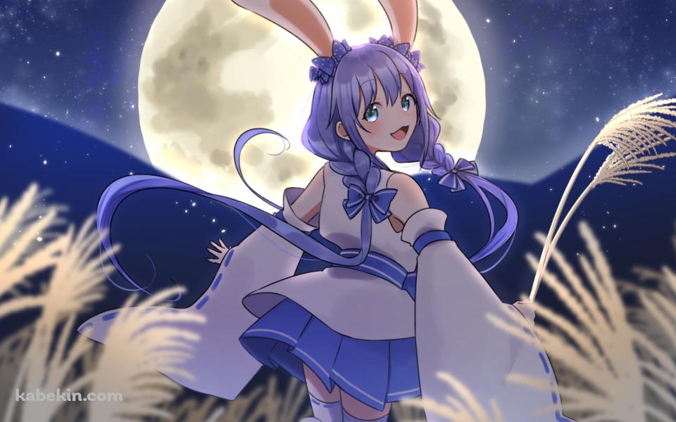 笑顔で振り向く勇気ちひろ / 十五夜 / ススキ / 満月 / にじさんじ / バーチャルYouTuber / Vtuberの壁紙(960px x 600px) 高画質 PC・デスクトップ用