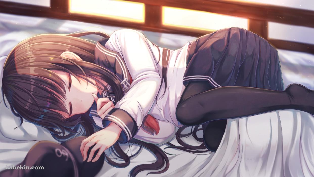 帽子を持って眠るセーラー服の暁 / 艦隊これくしょんの壁紙(1242px x 698px) 高画質 PC・デスクトップ用