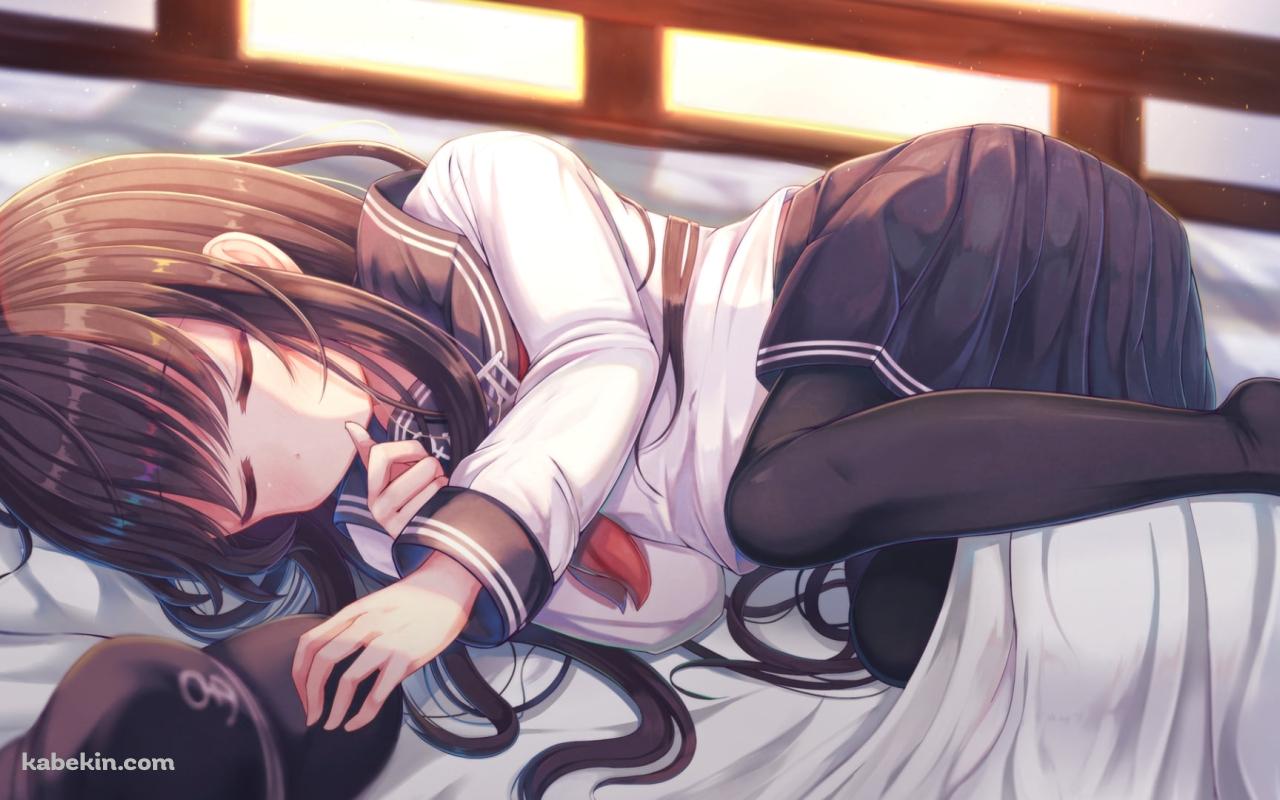 帽子を持って眠るセーラー服の暁 / 艦隊これくしょんの壁紙(1280px x 800px) 高画質 PC・デスクトップ用