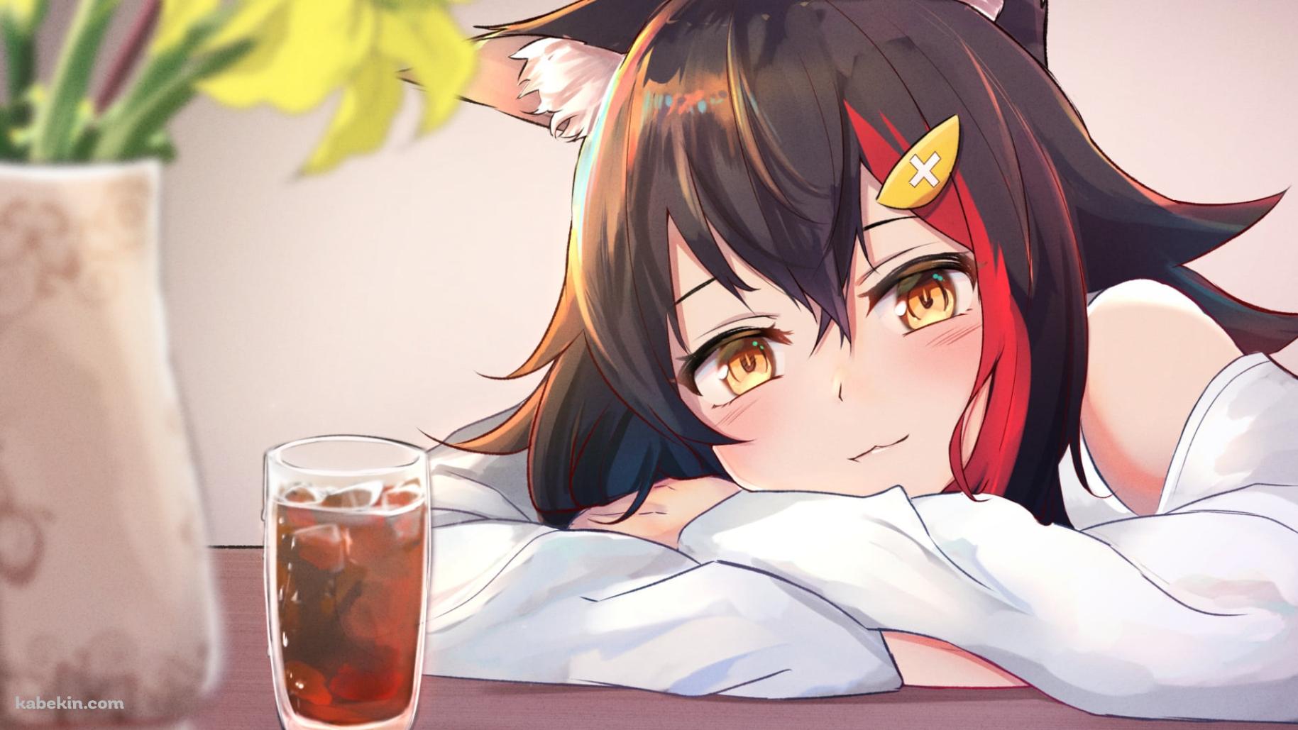 アイスコーヒーと大神ミオ / ホロライブ / バーチャルYouTuber / Vtuberの壁紙(1829px x 1029px) 高画質 PC・デスクトップ用