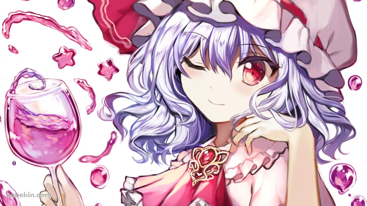 ワイングラスを持ちウィンクする可愛いレミリア・スカーレット / 東方の壁紙(1242px x 698px) 高画質 PC・デスクトップ用