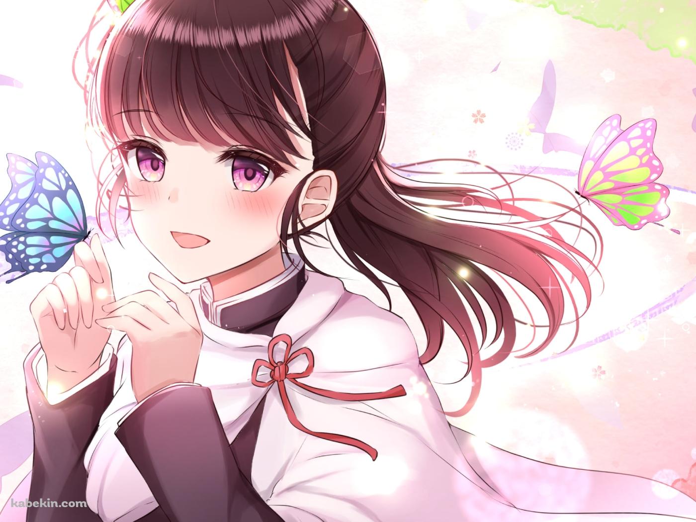 青・緑の蝶と栗花落カナヲ / 鬼滅の刃の壁紙(1400px x 1050px) 高画質 PC・デスクトップ用