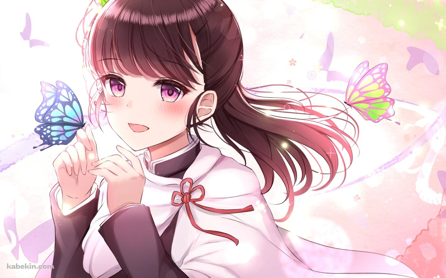 青・緑の蝶と栗花落カナヲ / 鬼滅の刃の壁紙(1440px x 900px) 高画質 PC・デスクトップ用