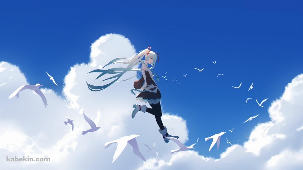 白い鳥と空飛ぶ初音ミク / ボカロ / ボーカロイドの壁紙(1051px x 591px) 高画質 PC・デスクトップ用
