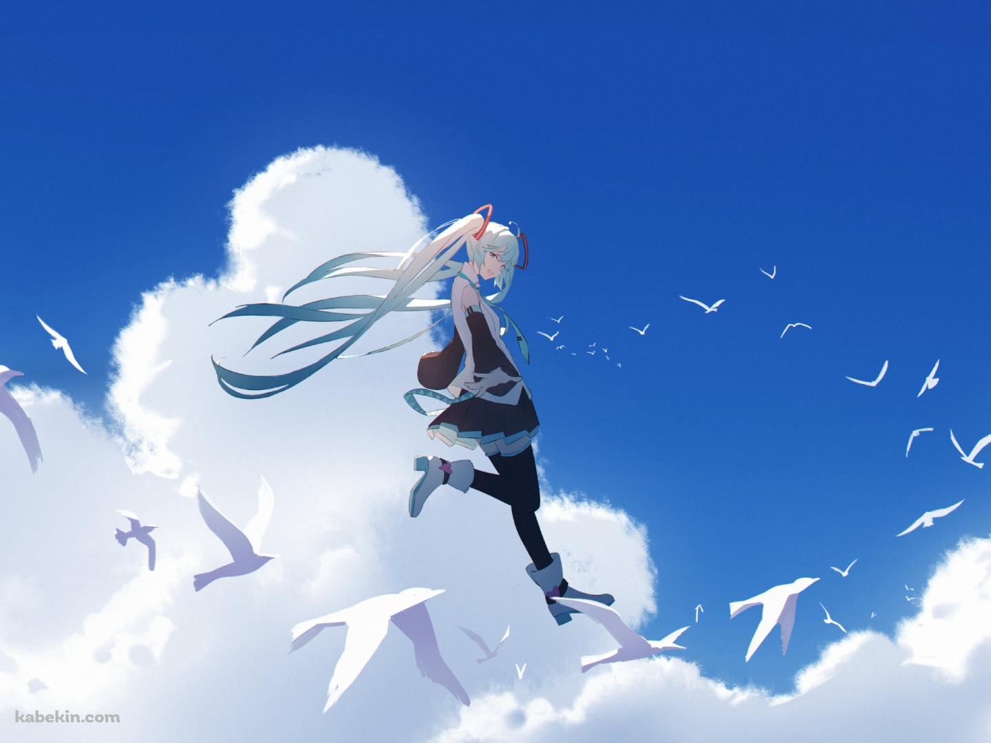 白い鳥と空飛ぶ初音ミク / ボカロ / ボーカロイドの壁紙(1440px x 1080px) 高画質 PC・デスクトップ用