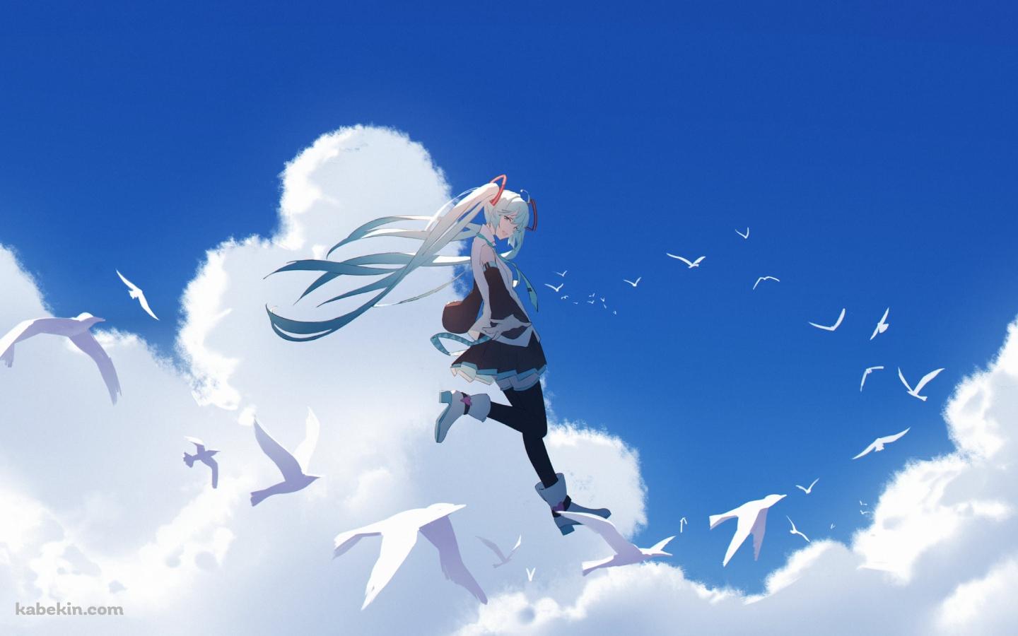 白い鳥と空飛ぶ初音ミク / ボカロ / ボーカロイドの壁紙(1440px x 900px) 高画質 PC・デスクトップ用