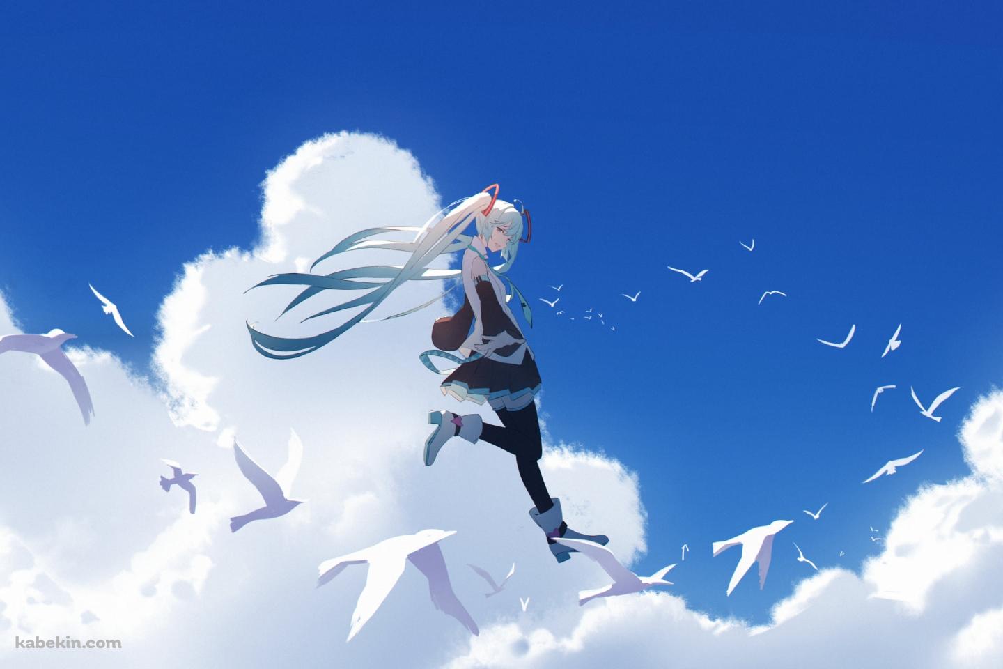 白い鳥と空飛ぶ初音ミク / ボカロ / ボーカロイドの壁紙(1440px x 960px) 高画質 PC・デスクトップ用