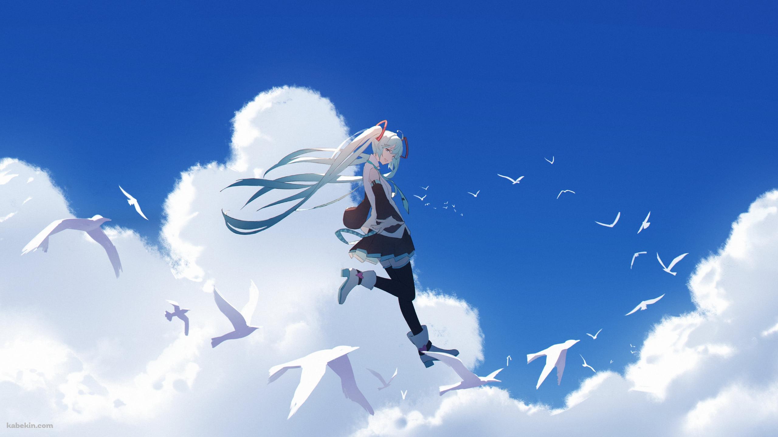 白い鳥と空飛ぶ初音ミク / ボカロ / ボーカロイドの壁紙(2560px x 1440px) 高画質 PC・デスクトップ用