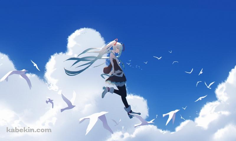白い鳥と空飛ぶ初音ミク / ボカロ / ボーカロイドの壁紙(800px x 480px) 高画質 PC・デスクトップ用