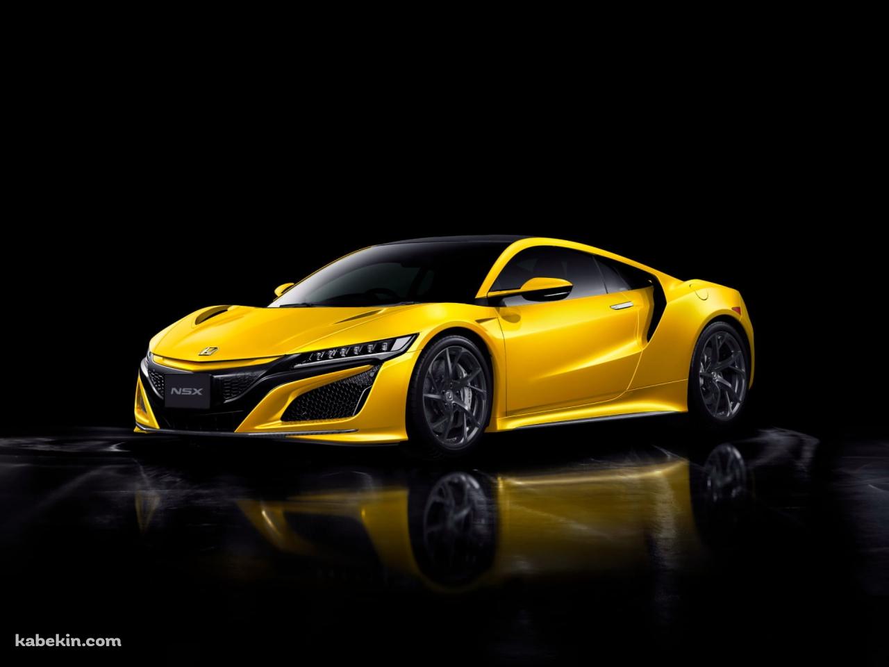 Honda NSX / かっこいい黄色い車 / 鏡面の壁紙(1280px x 960px) 高画質 PC・デスクトップ用