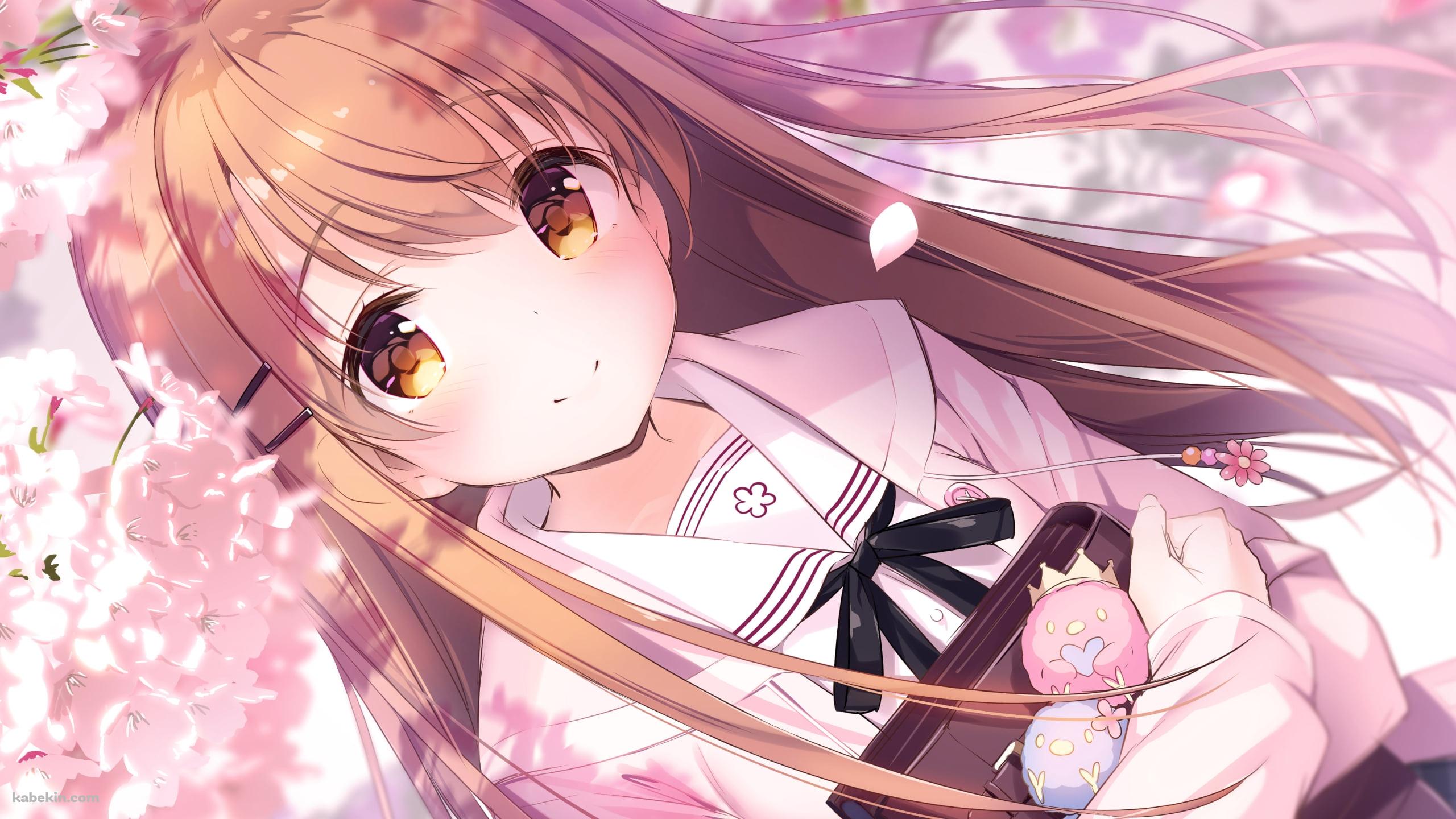 桜の花と微笑む可愛い姫野星奏 / 恋×シンアイ彼女の壁紙(2560px x 1440px) 高画質 PC・デスクトップ用