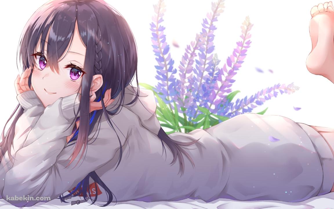 ラベンダーの花と寝そべる可愛い一ノ瀬うるは / ぶいすぽっ！ / バーチャルYouTuber / Vtuberの壁紙(1152px x 720px) 高画質 PC・デスクトップ用