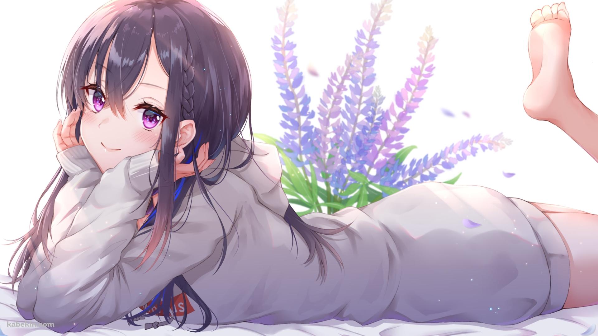 ラベンダーの花と寝そべる可愛い一ノ瀬うるは / ぶいすぽっ！ / バーチャルYouTuber / Vtuberの壁紙(1920px x 1080px) 高画質 PC・デスクトップ用