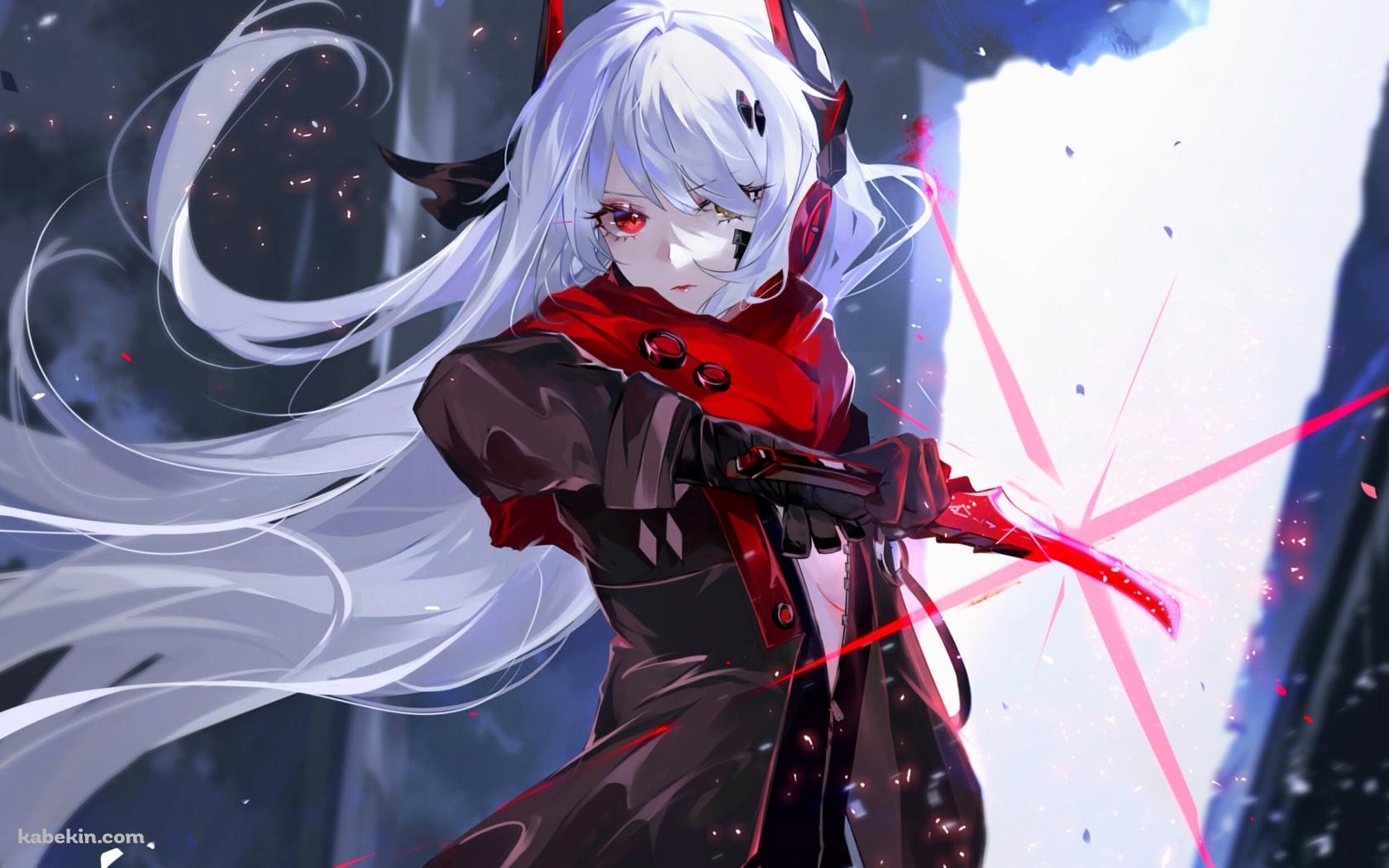 赤い短剣をかまえるかっこいいルシア・深淵ノ紅 / パニシング:グレイレイヴンの壁紙(1680px x 1050px) 高画質 PC・デスクトップ用