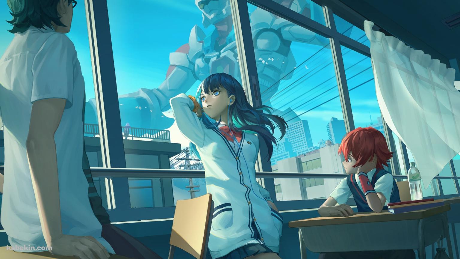 宝多六花 / 響裕太 / 内海将 / 学校の窓際 / ssss.gridmanの壁紙(1536px x 864px) 高画質 PC・デスクトップ用